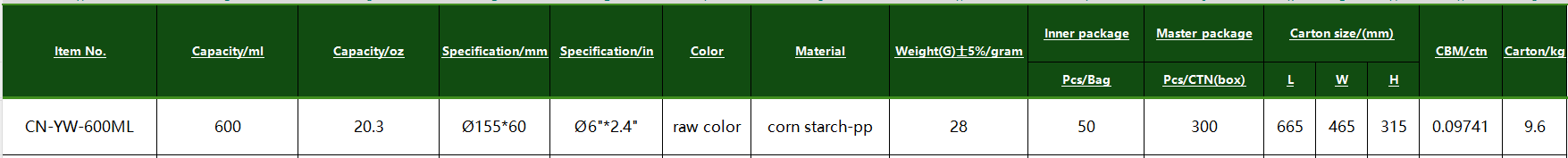 CN-YW-600ML