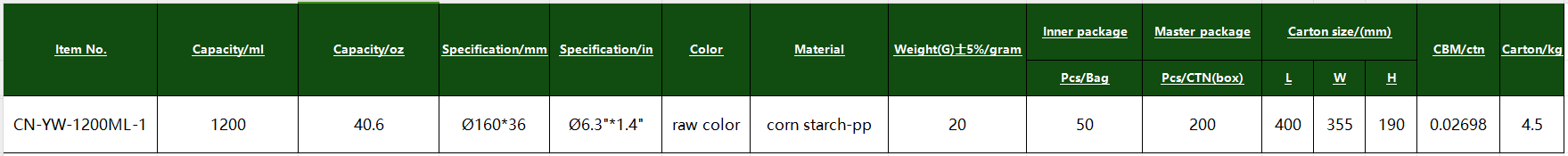 CN-YW-1200ML-1 CN-YW-1200ML-1